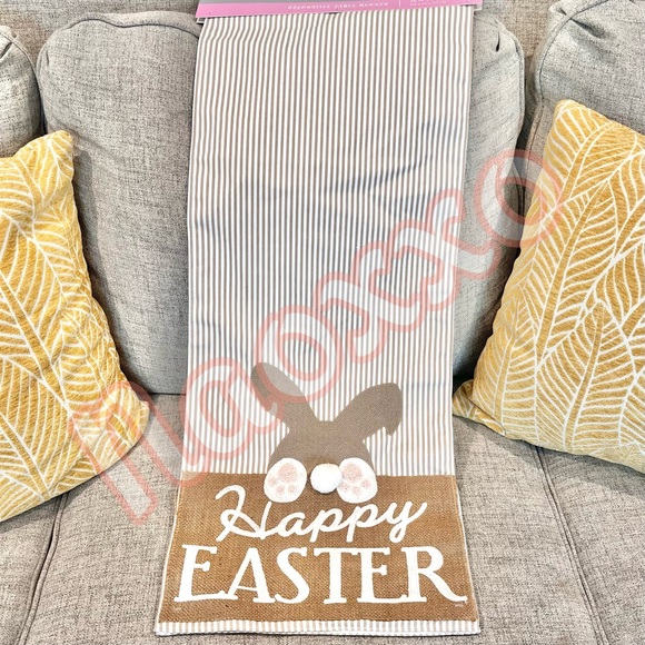 Farmhouse Happy Easter Burlap Bunny Decorative Table Runner - Picture 1 of 2